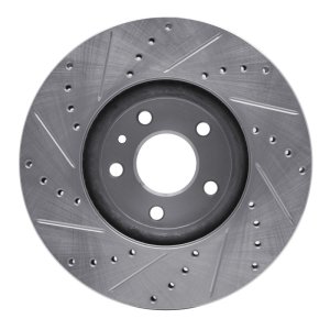 Ford Special Service Police Sedan Brake Rotor (1) - Front Right - R1 Concepts - Drilled & Slotted - Silver - `13-`20